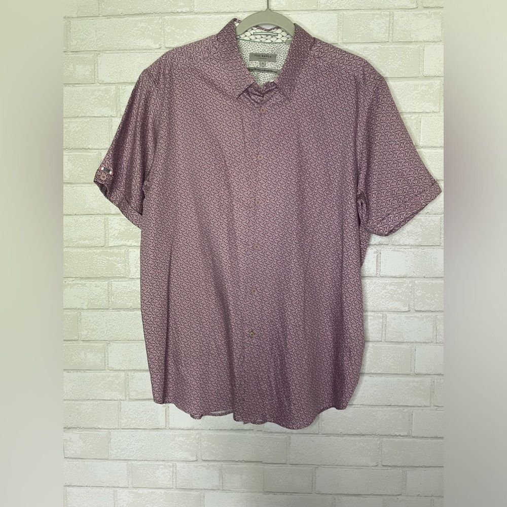 Ted Baker London Men’s Button Down Geo Print Short Sleeve Top size 6 - Picture 1 of 9